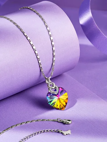 Vista 2 de PLATO H 3 Heart Crystal Necklace for Women Gifts for her Pendant Crystal Jewelry Necklace for Girl Wedding Gifts for Anniversary Day Mother's Day