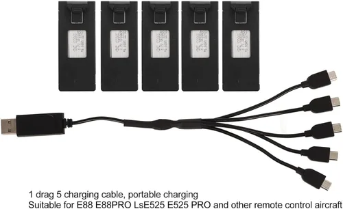 Vista 6 de Batería de litio para dron, batería de litio de 3.7 V 1800 mAh RC Drone para E88 E88PRO LsE525 E525 PRO, con cable de carga 5 en 1