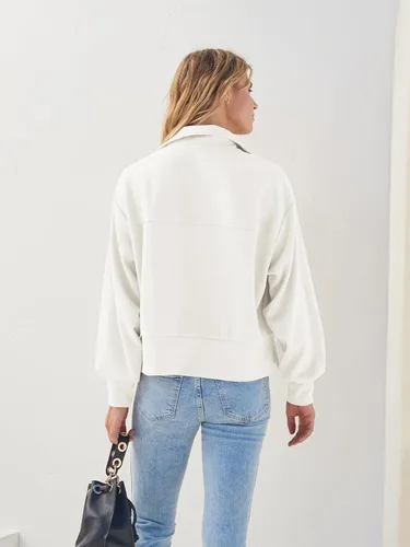 Vista 3 de MEROKEETY Sudadera corta de manga larga con media cremallera para mujer, con solapa, casual, acanalada