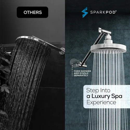 Vista 2 de SparkPod Cabezal de Ducha de Lluvia Redondo con Brazo de Extensión - Cabezal de Ducha de Altura Ajustable con Rendimiento de Alta Presión