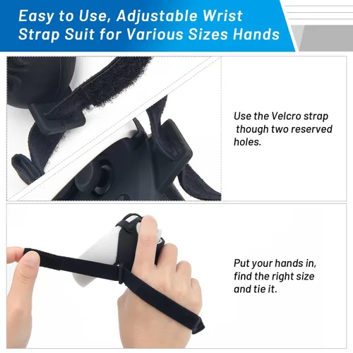 Vista 5 de Controller Grips Cover for OculusMeta Quest 2, Pletpet Anti-Throw VR Handle Cover with Adjustable Straps for Oculus Quest 2 Accessories Black