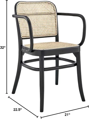 Vista 3 de Modway Winona - Silla de comedor de madera de olmo con asiento de ratán de caña en color negro, 21 x 22,5 x 32
