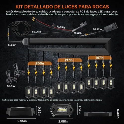 Vista 6 de LEDMIRCY Kit de luces de roca blanca pura con interruptor de arnés de cable, 12 luces LED de alta potencia para camiones, UTV, ATV, SUV