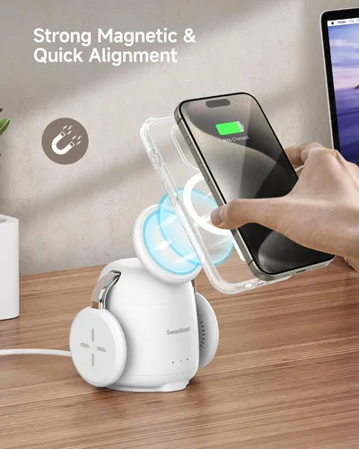 Vista 4 de SwanScout Estación de carga para cargador MagSafe, cargador inalámbrico 3 en 1 para iPhone 17/Air/16/15/14/13/12 Series, para Apple Watch y Air