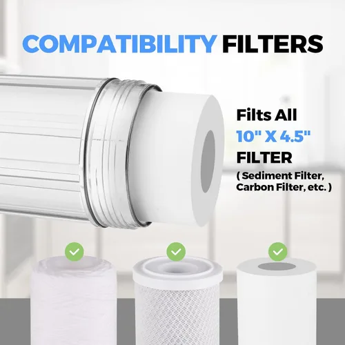 Vista 6 de VIHOSE Carcasa de filtro de agua para toda la casa de 10" x 4.5", sistema universal de filtro de agua de sedimentos, puerto de latón NPT de 1