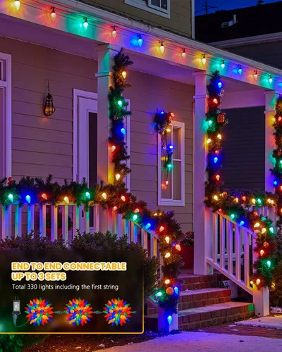 Vista 4 de Minetom Luces de Navidad C9 para exteriores, 88 pies, 110 luces LED con 8 modos de iluminación, impermeable, conectable, certificado UL