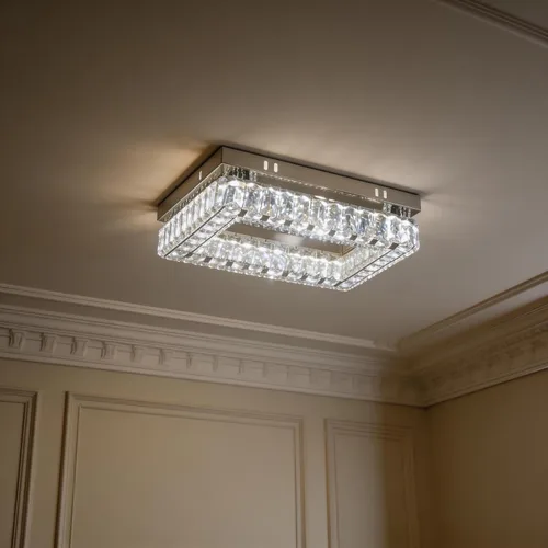 Vista 12 de Finktonglan Lámpara de Techo LED de Cristal Empotrada Moderna, Candelabro Rectangular de Cristal K9 y Acero Inoxidable, 20W Regulable con Control