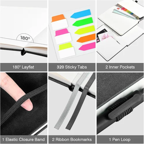 Vista 4 de 6 paquetes de cuadernos de diario para el trabajo con 6 bolígrafos, cuaderno de tapa dura A5, cuadernos de negocios al por mayor, cuaderno rayado