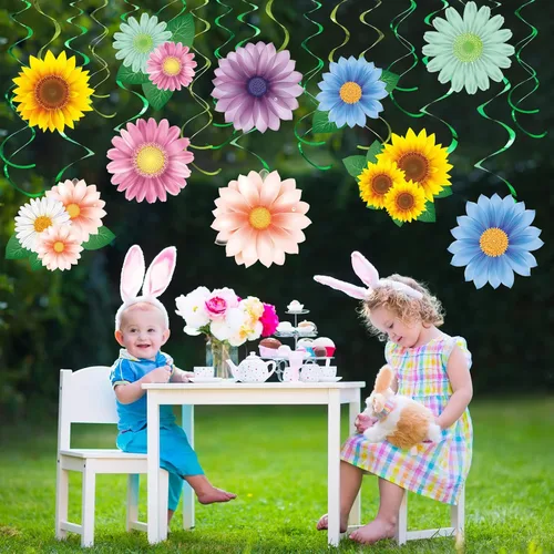 Vista 5 de 30 piezas de flores colgantes de mariposas, decoración de primavera y verano, Día de la Madre, girasol, baby shower, decoración para mujeres, hogar