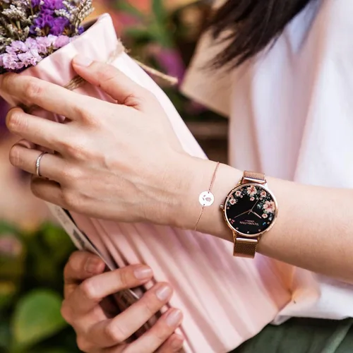Vista 4 de VICTORIA HYDE Relojes de cuarzo para mujer, esfera floral con correa de malla de acero inoxidable, correa de cuero auténtico, impermeable, reloj