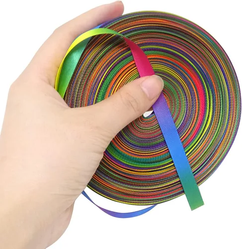 Vista 6 de Honbay Cinta de satén colorida de doble cara de 50 yardas, cinta de poliéster con estampado de arco iris degradado para ropa de bricolaje