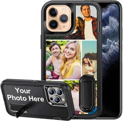 Vista 19 de Funda personalizada para iPhone 11, funda con soporte integrado y soporte, protección resistente a los arañazos, funda de fotos personalizada, haz