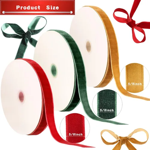 Vista 3 de Patelai 3 rollos de cinta de terciopelo de Navidad de 75 yardas, carrete de cinta de terciopelo vintage, rollo de cinta de terciopelo verde, rojo