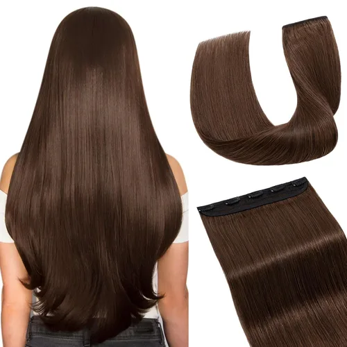 Vista 16 de Extensiones de cabello con clip, cabello humano Remy, extensiones de cabello largo lacio de una pieza con 5 clips, con gancho para colgar