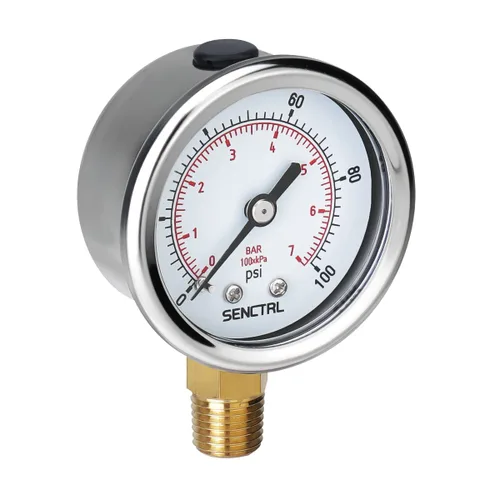 Vista 8 de SENCTRL - Medidor de presión de vacío de 30inHg, esfera de 2", NPT de 1/8, montaje inferior, estuche de acero inoxidable, resistente al agua