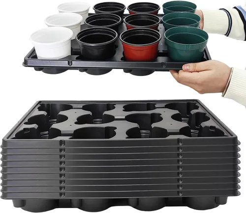 Vista 24 de RooTrimmer Macetas de turba de 3.15 pulgadas, 100 piezas con bandejas de plántulas de 20 celdas, 5 unidades, macetas biodegradables para inicio