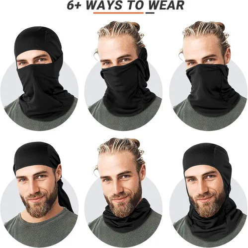 Vista 7 de VULKIT Pasamontañas con protección UV para mujeres y hombres, ligera, con capucha para el sol, para pesca, equitación, motocicleta, Negro