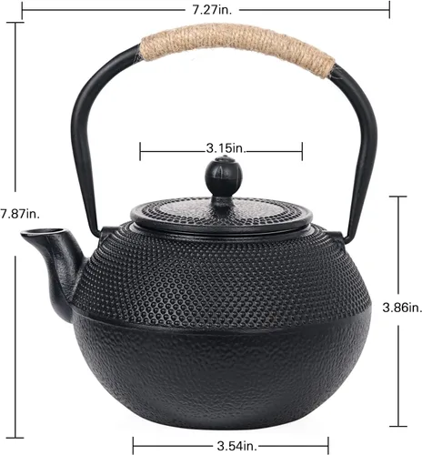 Vista 5 de Tetera japonesa de hierro fundido Sungmor - Tetera tradicional Tetsubin con infusor de acero inoxidable, tetera de hojas sueltas que retiene
