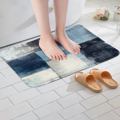 Vista 3 de Erosebridal Alfombra de baño abstracta azul de acuarela negra para niños y adolescentes, alfombra de baño de teñido anudado blanco degradado