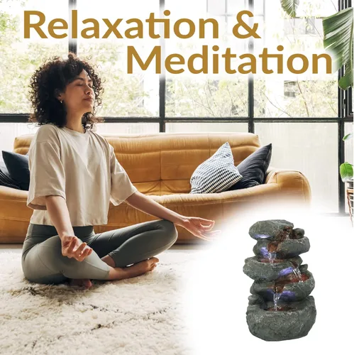 Vista 6 de sunnydaze Stacked Rocas mesa Fuente de agua con luces LED, 10.5 inch Rock Water Fountain with Calm Sounds for Meditation, Indoor Desk Water