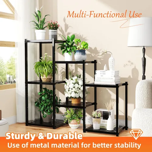 Vista 2 de Simple Trending Soporte para plantas para interiores y exteriores, de metal resistente, impermeable, de 7 niveles, para múltiples macetas de flores