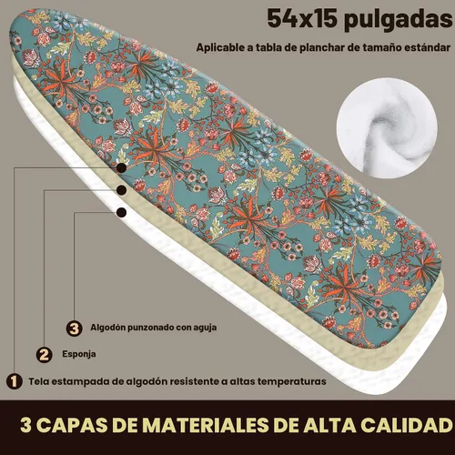 Vista 2 de Caius - Funda y almohadilla para tabla de planchar, 15 x 54 pulgadas, borde elástico, fácil ajuste Cotton, Triple-layer heat reflection cuts time.