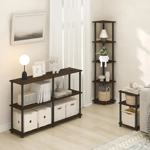Vista 4 de Furinno Turn-N-Tube - Mesa auxiliar de 3 niveles sin herramientas, compacta