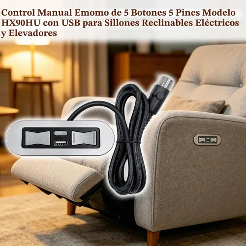 Vista 3 de Sillas elevadoras eléctricas reclinables Emomo HX90HU de 5 botones, 5 pines, control manual de repuesto con puerto USB
