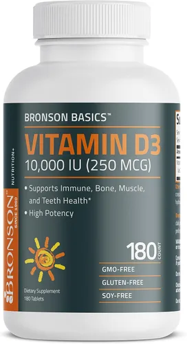 Vista 6 de Bronson Vitamina D3 10,000 UI (250 MCG) para función muscular saludable y apoyo inmunológico, sin OGM, 180 tabletas