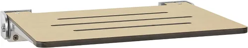 Vista 17 de Seachrome Asiento de ducha plegable Silhouette Slimline de 18 pulgadas, para montaje en pared, asiento rústico de teca con marco plateado