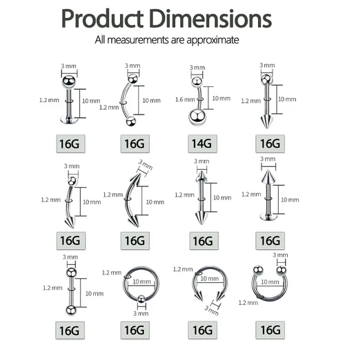 Vista 2 de A-minusone Kit de 84 piezas de piercing corporal, agujas y joyas de 14G