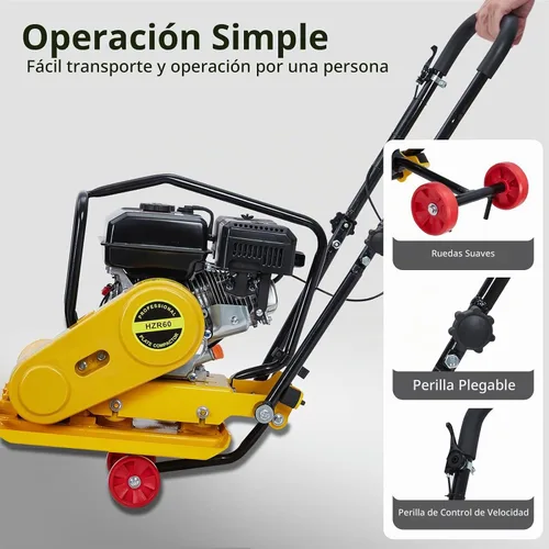 Vista 6 de GarveeHome 7HP Plataforma compactadora de pisón, motor de gas de 212 CC, manipulación vibratoria de compactación de 4200 libras, 22.1 x 15.9