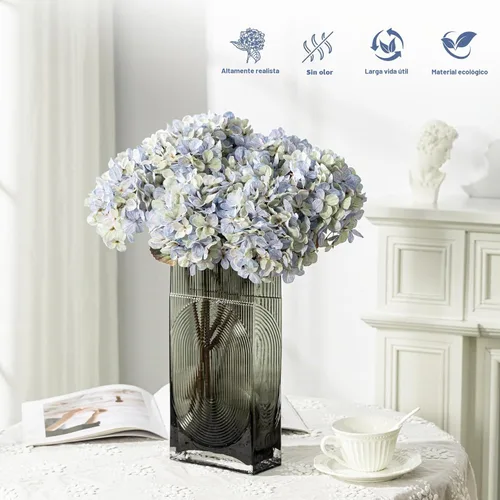 Vista 4 de Flores Artificiales Cabezas de Hortensias de Seda Falsa Ramo con Tallos al Por Mayor para Decoración de Otoño Centro de Mesa Navidad Interior Azul