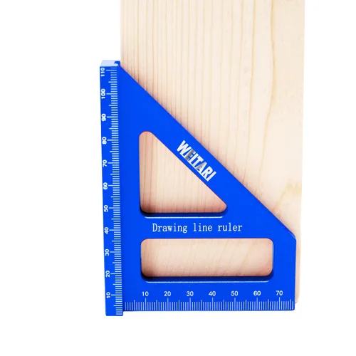 Vista 5 de Regla triangular de 45/90 grados, aleación de aluminio, 4.41 pulgadas, azul