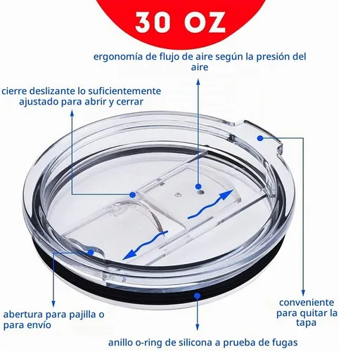 Vista 3 de Tapas de repuesto para vasos, tapas de vaso a prueba de derrames, 30 onzas para YETI Rambler, Ozark Trail y otras marcas de vasos de acero