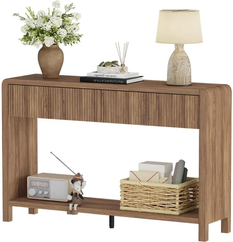 Vista 12 de FATORRI Mesa consola de entrada con 2 cajones, moderna mesa de sofá para sala de estar, mesas de sofá detrás del sofá y mesas de pasillo