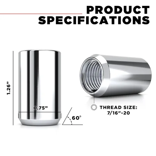 Vista 2 de White Knight 2802-4 Tuerca de llanta de bellota cromada 7/16"-20 con llave, paquete de 4