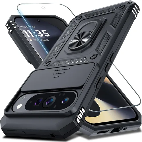 Vista 52 de Janmitta - Funda compatible con Google Pixel 9 Pro XL con cubierta deslizante para lente de cámara incorporada + protector de pantalla + soporte