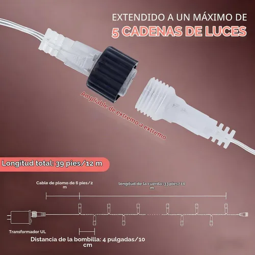 Vista 3 de Luces rojas de San Valentín, 100 luces LED de 33 pies de Navidad