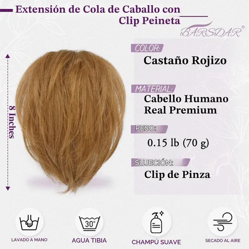 Vista 2 de BARSDAR Extensión de cabello humano corto con clip de garra con metales flexibles, cabello humano real de 8 pulgadas, extensiones de moño