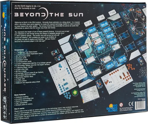 Vista 3 de Rio Grande Games: Beyond The Sun, juego de mesa de estrategia, juego base, 2 a 4 jugadores, tiempo de juego de 90 a 120 minutos, para edades de 14