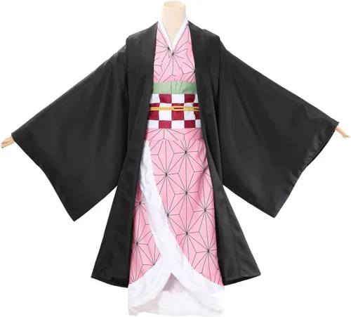Vista 3 de TMSREBU Nezuko - Conjunto completo de disfraz de Halloween con peluca y bambú para los fanáticos del anime