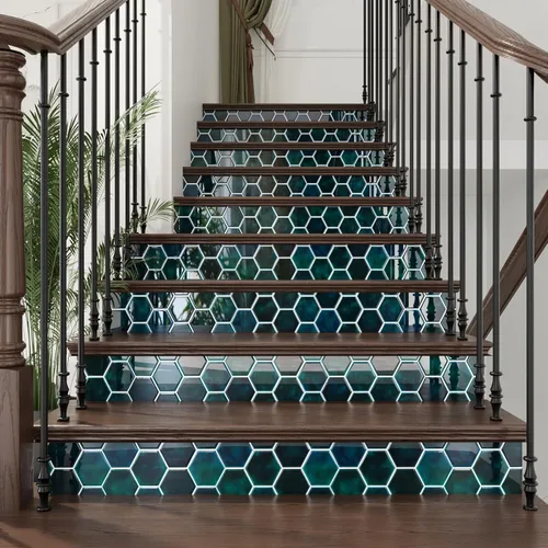 Vista 7 de CRE8TIVE 4 hojas de azulejos para despegar y pegar en muro para cocina, azulejos hexagonales de 12 x 12 pulgadas, color verde esmeralda