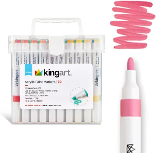 Vista 12 de KINGART Marcadores de pintura acrílica 409-24M con estuche de almacenamiento, 24 colores metálicos Tinta a base de agua con punta de bala de 0.079