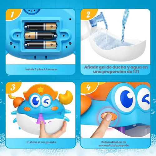Vista 5 de Juguetes de baño, juguetes de baño para bebés con luz, máquina de burbujas de baño con luz RGB colorida, excelente regalo de cumpleaños para niños