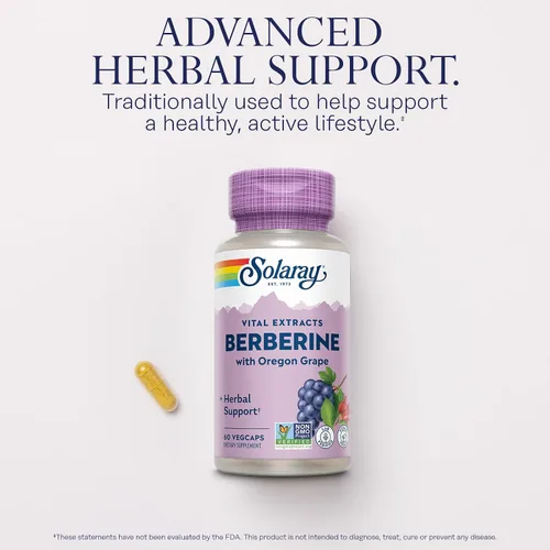 Vista 3 de SOLARAY Berberina 250mg - Suplemento de berberina para un estilo de vida saludable y activo - con berberina HCl de Indian Barberry Plus Oregon Grape