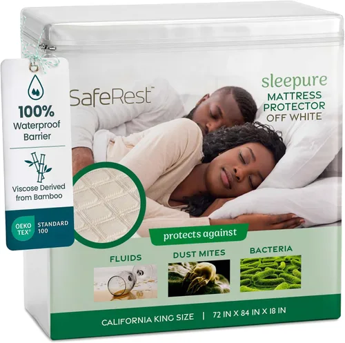 Vista 13 de SafeRest Sleepure - Protector de colchón impermeable tamaño individual derivado de viscosa de bambú - Ajustado con bolsillos elásticos - Funda