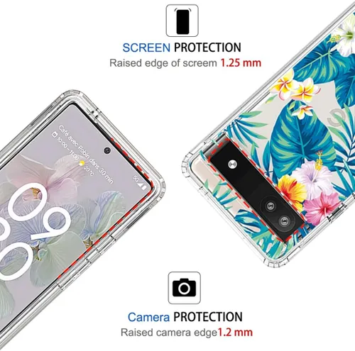 Vista 2 de Funda para Pixel 6A, para Google 6A Crystal Clear Floral Case con protector de pantalla de vidrio templado, suave 360° cuerpo completo a prueba