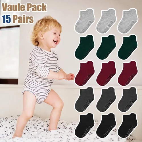 Vista 2 de SkiBeaut 15 pares de calcetines antideslizantes para niños pequeños, calcetines antideslizantes para niños y niñas de 0 a 7 años