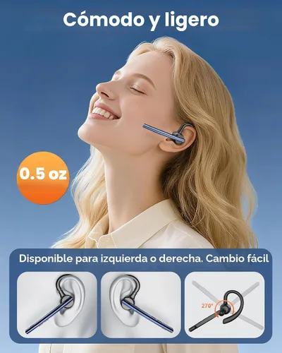 Vista 4 de New Bee Auriculares Bluetooth V5.1 72H Hablar Time Dual Mic con botón de silencio para negocios, auricular Bluetooth inalámbrico manos libres